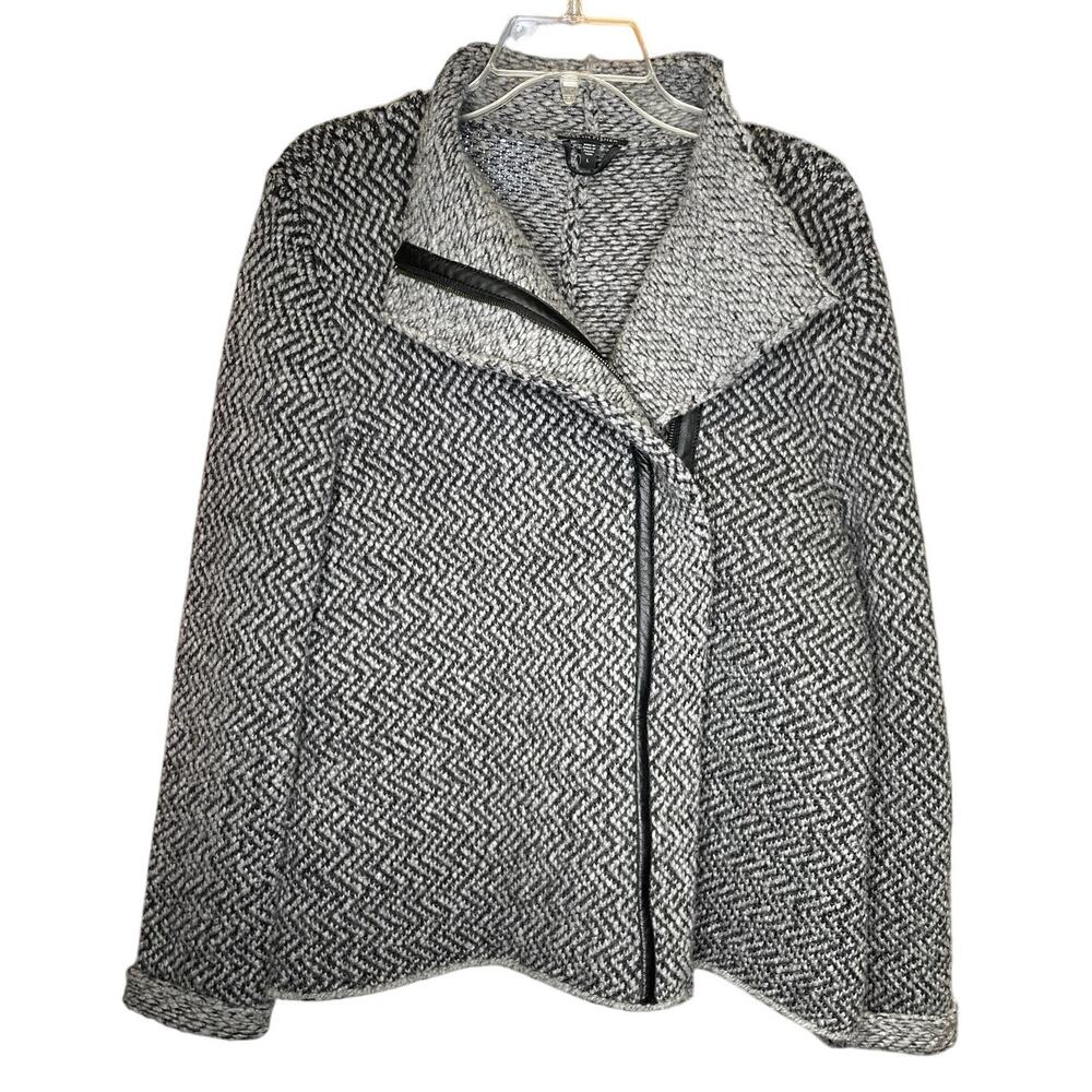 Eileen Fisher Wool Alpaca Sweater Coat with lamb Leather trim size Large